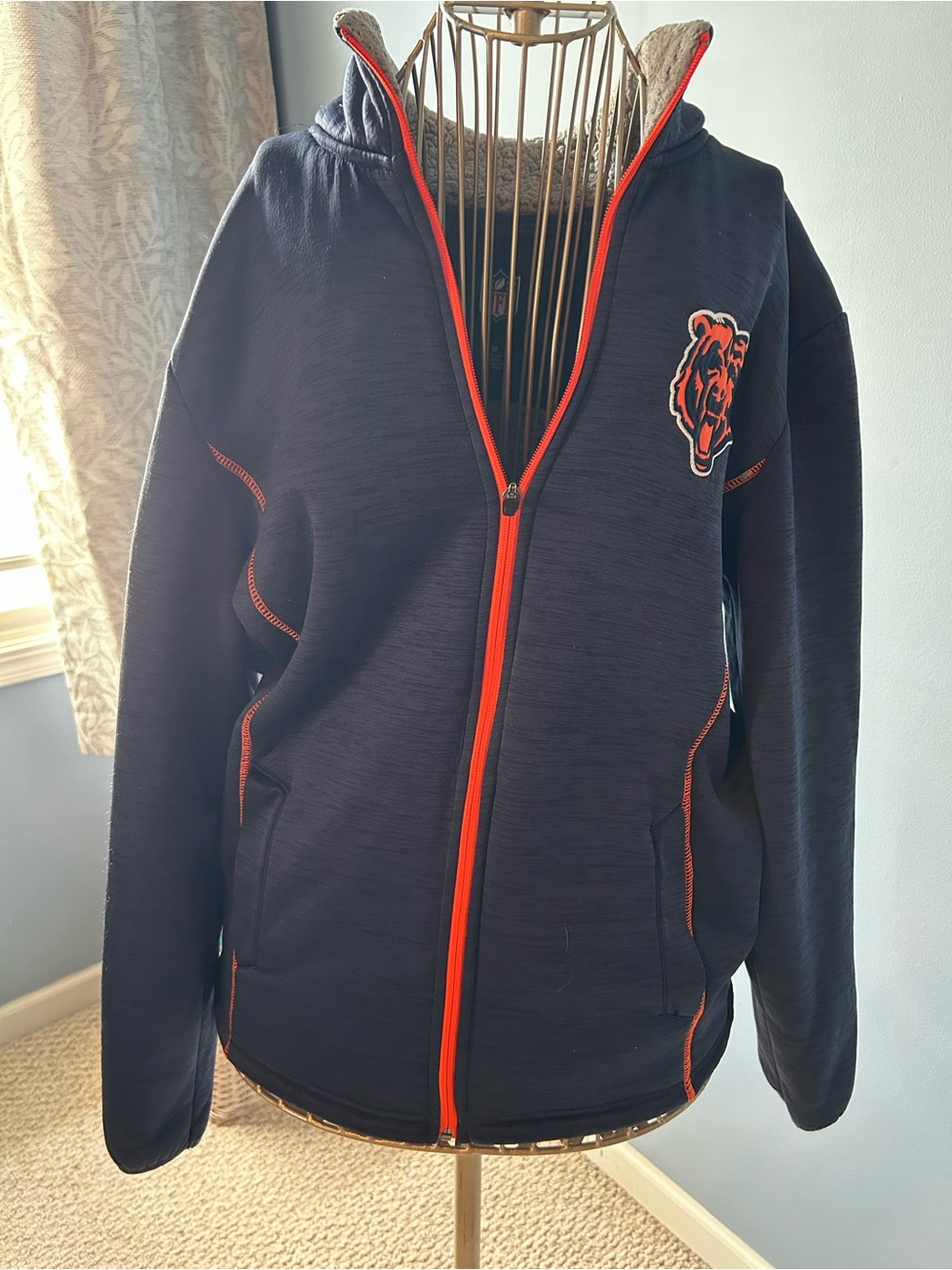 NFL Navy Blue and Orange Full-Zip Hoodie Jacket